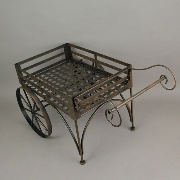 26 Inch Rustic Brown Metal Wagon Cart Plant Stand - Picture 6 of 7